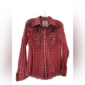 Roar Women’s Red Checkered Long Sleeve Full Snap Western Cowgirl Shirt